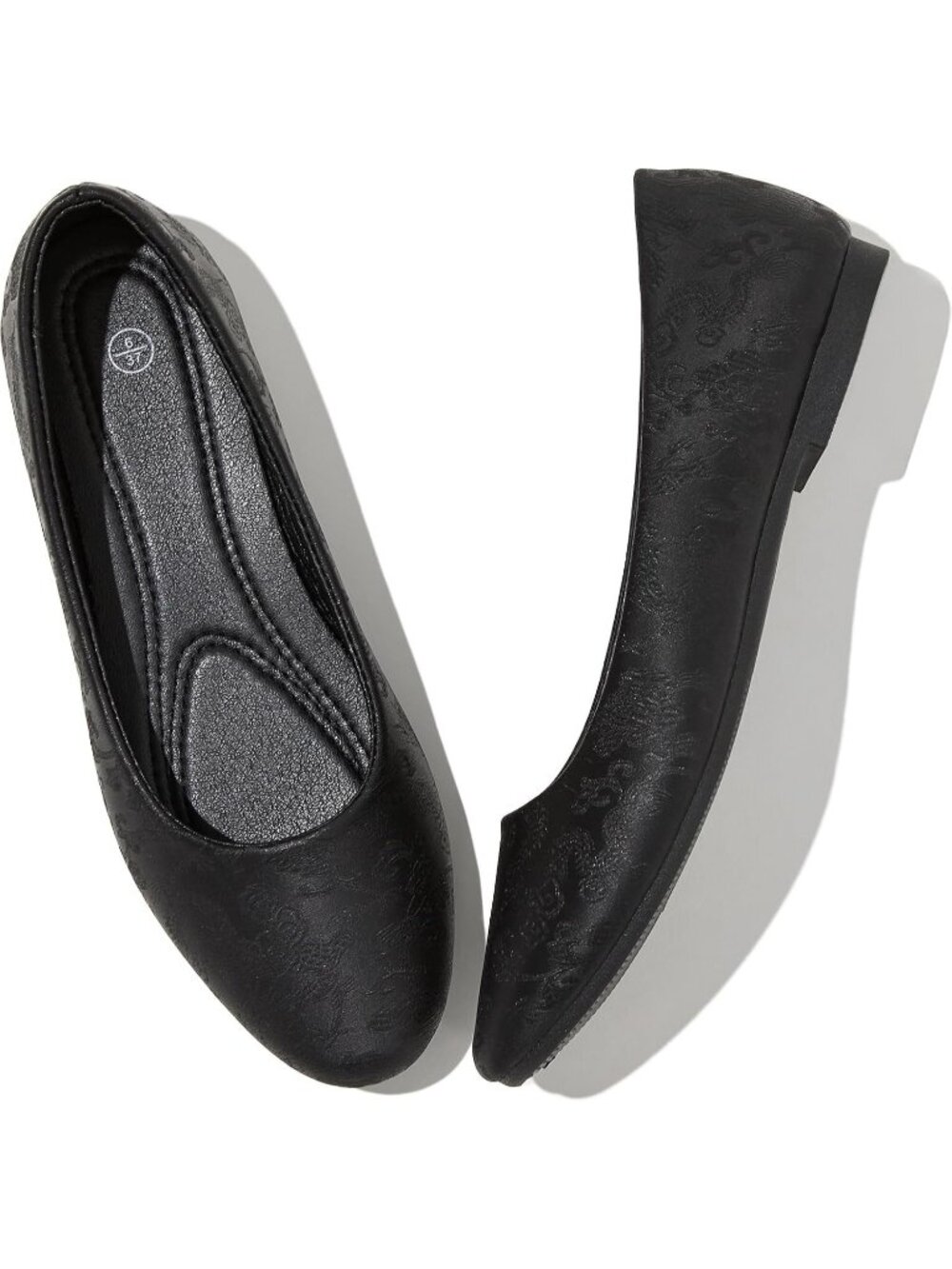 Women's Black Embroidery PU Leather Non Slip Low Heel Slip on Loafer Flat Shoes